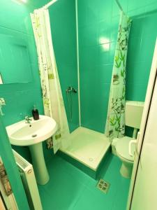 a bathroom with a sink and a shower and a toilet at Dumbravii House in Sibiu