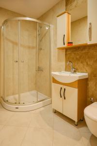 a bathroom with a shower and a sink and a toilet at VALENCE HOTEL Taksim in Istanbul