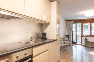 una cucina con un lavello e un piano di lavoro di Zermatt - well located and equipped studio a Zermatt
