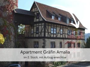 un edificio con le parole "esperimento Germania" in "shook nut airplaneenberg" di GRÄFIN AMALIA - Apartment in der historischen Hinterburg Schlitz - 2 Schlafzimmer - mit Aufzug, Parkplatz, E-Ladestation & Garten - nahe Fulda und Bad Hersfeld a Schlitz Altre 29 foto