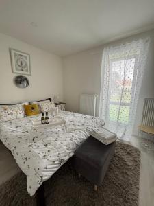 a bedroom with a bed and a window at Apartmán U včelína in Chlumec nad Cidlinou