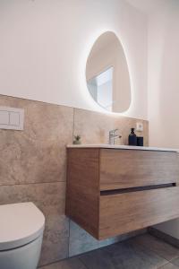 a bathroom with a sink and a mirror at Modernes Penthouse mit Bergpanorama & großer Terrasse, für bis zu 8 Personen in Waldkirchen +31 photos