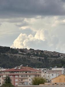 a city with buildings and a hill in the background at Villa 2211 Berat in Uznovë