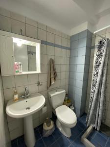 メソロンギにあるEfie's cozy homeの白いトイレと洗面台のあるバスルーム