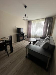 a living room with a couch and a table at Nijolės apartamentai in Telšiai