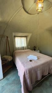 une chambre avec un grand lit dans une pièce dans l'établissement Durma e acorde em um Iglu, à Alto Paraíso de Goiás