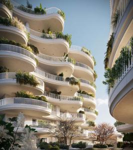 un edificio de apartamentos con plantas en su fachada en Musil Apartment, en Roma
