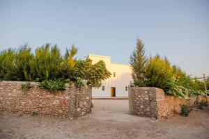 un mur de pierre avec des plantes devant un bâtiment dans l'établissement Villa Tilila Mogador, à Essaouira