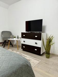 a living room with a tv on a dresser at Dream Crest in Bran