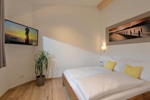 ein Schlafzimmer mit einem Bett und einem TV an der Wand in der Unterkunft Appartement Beate in Brixen im Thale