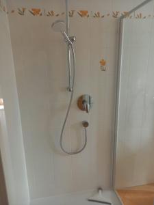 a shower with a shower head in a bathroom at Idyllic apartment in Bavaria, near Munich, Freising, Erding 