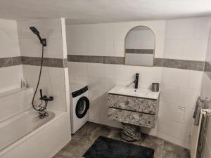 a bathroom with a sink and a bath tub at Urban Oasis - BIG stylish Apartment in Schiedam