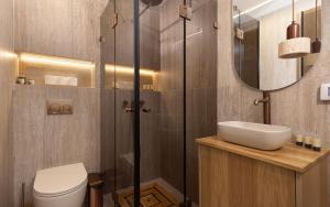 a bathroom with a toilet and a sink and a mirror at נופש ספיר אילת romantic in Eilat