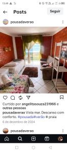 uma captura de tela de um quarto com uma cama e uma cadeira em Quarto frente mar com sacada! em Barra Velha