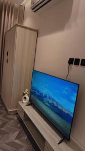 リヤドにあるشقة استديو حي الوزاراتのリビングルーム(大画面薄型テレビ付)
