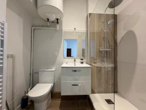 a bathroom with a toilet and a sink and a shower at Bright studio - great for a stay in Ecully in Écully