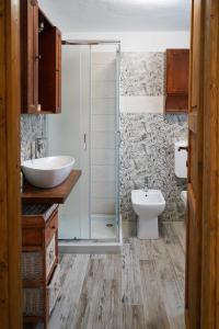 a bathroom with a shower and a sink and a toilet at La casa di Astrid vacation home in Bussoleno