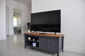 Appartement avec Jardin في لا فيرْت-سو-جوار: تلفزيون بشاشة مسطحة موضوع فوق خزانة