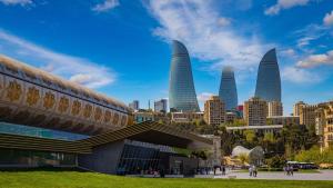 a view of a city with tall buildings at Baku Hostel in Baku