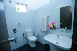 NikawatawanaにあるHotel Winrose Tissamaharamaの青いバスルーム(トイレ、シンク付)
