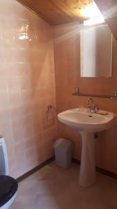 une salle de bain avec un lavabo et un miroir dans l'établissement Chalet coocooning, à Marlens 21 autres photos