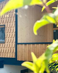 a wall of a building with a window at Hugo und Pepi Appartements in Mittelberg