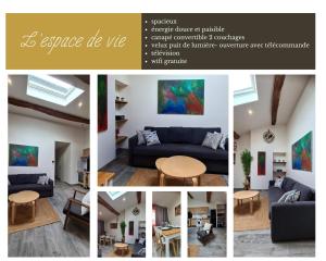 a collage of pictures of a living room at Velours 2, Spacieux, cozy, moderne in Tournus