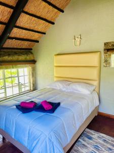 Luxury 5 bed home in Juliasdale - 2309 في Juliasdale: غرفة نوم بسرير كبير عليها وسادتين ورديتين