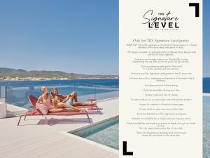 a page of a magazine with three women sitting on chairs by a pool at The Signature Level at TRS Ibiza Hotel - All Inclusive Adults Only - Entrance to Clubs included in San Antonio