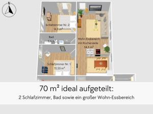 Půdorys ubytování GRÄFIN ANNA - Design-Apartment mit 2 Schlafzimmer - in der historischen Hinterburg Schlitz - mit Aufzug, Parkplatz & Garten - Hunde willkommen + 27 fotografií