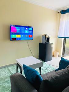 Una televisión o centro de entretenimiento en Homa Hill studio apartment