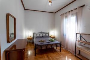 a bedroom with a bed and a mirror on the wall at Tasos Apartment in Leonidio