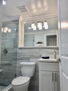 a bathroom with a toilet and a sink and a shower at 8th Floor Stylish Downtown Condo Private Balcony in Atlanta +55 photos