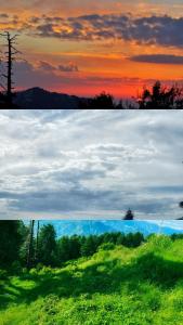 two pictures of a sunset and a grassy field at Smarthill Kalatop,Dalhousie in Dalhousie
