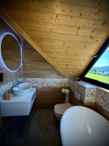 Un baño con lavabo, inodoro y ventana. en Koniakowe Love Osada, en Koniaków 18 fotos más