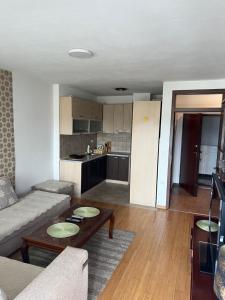 a living room with a couch and a table at Dragodan Star apartman in Pristina