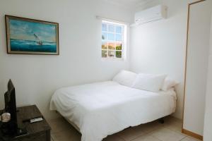 a white bedroom with a bed and a window at Casa del Sol, 2-Bedroom Home Near Palm Beach in Noord
