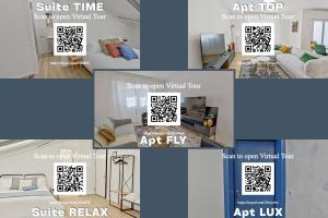 a collage of four pictures of a living room at Residenza JOY in Pordenone