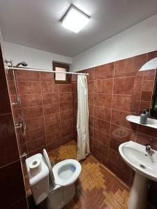 クルツィショアラにあるCasa Tradițională Cârtisoaraのトイレと洗面台付きのバスルーム
