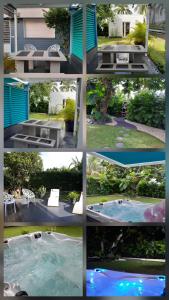eine Collage mit verschiedenen Bildern eines Pools in der Unterkunft CAP COULEURS Guadeloupe in Lamentin