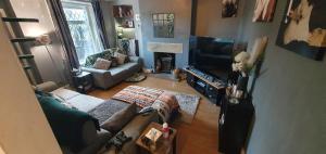 GlusburnにあるHome in Glusburn with hot tub and three catsのソファとテレビのあるリビングルーム