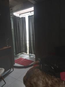 a living room with a window and a rug at Loft central in Pelotas +1 photo