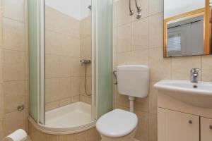 a bathroom with a shower and a toilet and a sink at Apartments with parking space Podaca, Makarska - 24856 in Podaca