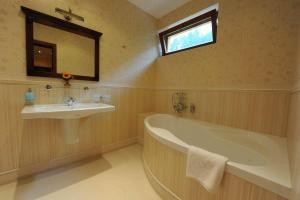 a bathroom with a bath tub and a sink at Country Saloon Belá in Svit