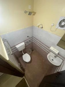 a bathroom with a toilet and a sink at Anna Hotel in Trivandrum