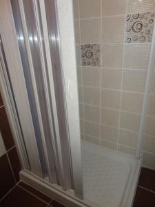 una doccia con una porta in vetro in un bagno di Phoenix Studios by Tania a Sárti