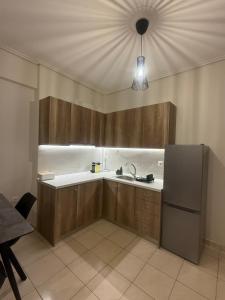 een keuken met een spoelbak en een koelkast bij Domus Philippi & parking in Larisa +26 foto's