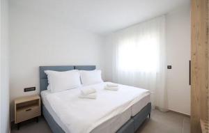 a bedroom with a large white bed with a window at Gorgeous Apartment In Privlaka With House Sea View in Glavan +3 photos