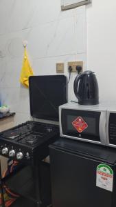 - un four avec plaques de cuisson installé à côté d'un four micro-ondes dans l'établissement Jakima studios Ruaka, à Ruaka