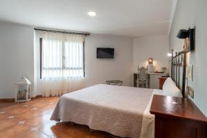 a bedroom with a bed and a television on the wall at Hostal La Posada in Torrellano